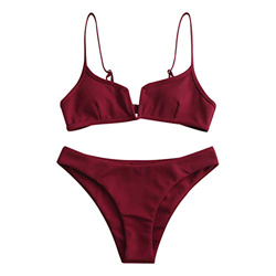ZAFUL - Bikini para mujer con tirantes en V borgoña S en oferta