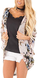 JFAN Mujer Chal Flojo Cárdigan Kimono Florales Caftán de Playa Blusa de Gasa Boho con Estampado Floral Ahumado Blusa Floral Suelta Casual(Violeta Flor en oferta