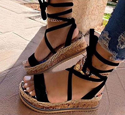 DZQQ Nuevas Sandalias de Verano para Mujer, cuñas, Estampado étnico, Moda, Zapatos Casuales de Serpiente, Zapatos de Mujer con Cordones, Sandalias de 