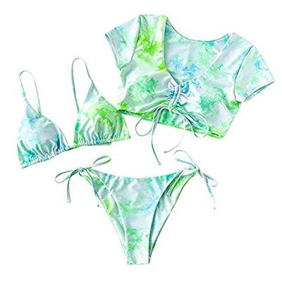 Meioro Bikini Mujer Conjuntos Brasileño Sexy Tanga Mujer Playa Ropa de Baño Traje de Baño Sexy Bañador de Baño Tops y Braguitas 3 Piezas Verano Swimwe
