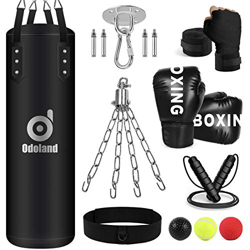 Odoland Saco de Boxeo, Punching Bag Sin Relleno 100cm con Guantes de Boxeo, Boxing Reflex Ball, Vendas Boxeo, Cuerda para Saltar y Cadena, Kit de Boxe en oferta