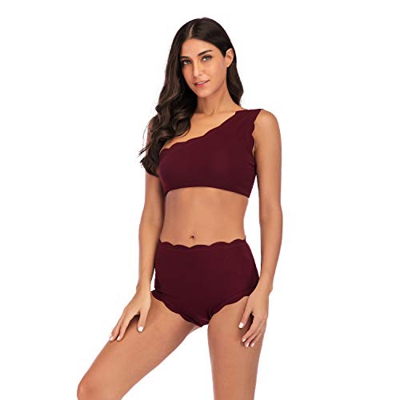 TSWRK Guisado Al Gratén Corte Alto Vendimia Uno Hombro Dos Piezas Trajes de Baño Conjunto de Bikini