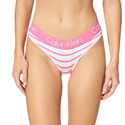 Calvin Klein Bikini Ropa Interior, Alimentador Rayas_Rosa Smoothie, L para Mujer