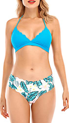 UMIPUBO Conjunto de Bikini Mujer Traje de Baño de Dos Piezas Borde Ondulado Dividido con Cuello Halter Ropa de Playa Ropa de Baño Tops y Braguitas (Az características