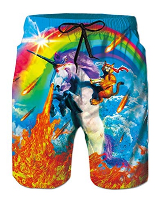 RAISEVERN Youth Boys 3D Ninja Cat Riding Unicorn Beach Maleta Verano Casual Rainbow Print Natación Vacaciones Surf Shorts con cordón M.