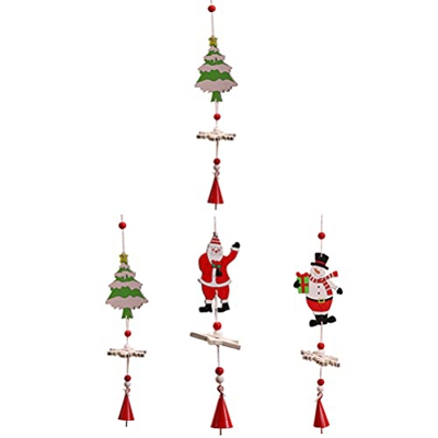 Artibetter 4 Piezas Navidad Temática Campanas de Viento Cuerda de Campana de Madera Navidad Campana de Viento Puerta Delantera Signo de Bienvenida con