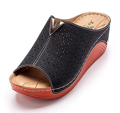 Zuecos Cuero para Mujer Sandalias de Cuña con Punta Abierta Zapatos de Plataforma Verano Negro A 35 EU (Tamaño de la etiqueta 36)
