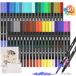 Rotuladores Acuarelables 40 Colores Rotuladores Lettering Punta Pincel, Doble Punta Fina con Libro de Dibujo para Graffiti, Caligrafía, Dibujo, Letter en oferta