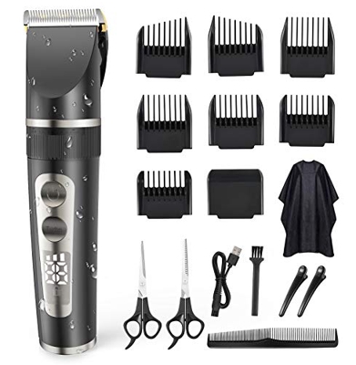 Cortapelos Profesional Hombre, Cortadora de Pelo Eléctrica Inalámbrica, Kit de Cortapelos Profesional, Pantalla LED de 5 Velocidades, Cortapelos de Ca