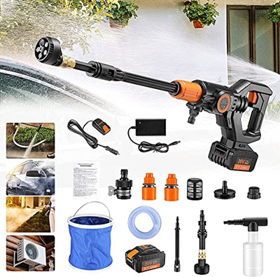 TOPQSC Limpiador a Presión Eléctrico 20V Lavadora a Presión Inalámbrica de Batería de Iones de Litio de 3,0 Ah 435 PSI/Limpiador Portátil para Automóv
