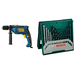 Bohell TP710REA - Taladro percutor 710 W, velocidad regulable 0-3000 rpm, con portabrocas automático de 13 mm &Bosch Mini X-Line - Set de 15 brocas mi en oferta