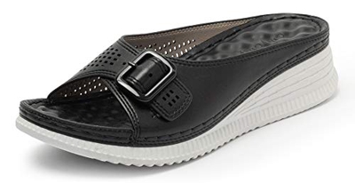 ChayChax Sandalias de Cuña Mujer Cómodas Moda Mules con Punta Abierta Plataforma Zapatillas Ligeros Antideslizante,Negro 41,Mujer