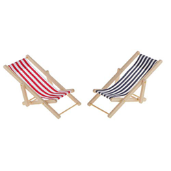 U/K PULABO 2 piezas 1/12 plegable miniatura azul + rojo rayas playa/césped/tumbona para casa de muñecas, accesorio de jardín, muy duradero y práctico características