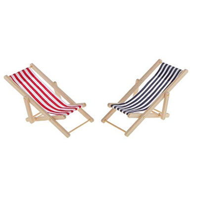 U/K PULABO 2 piezas 1/12 plegable miniatura azul + rojo rayas playa/césped/tumbona para casa de muñecas, accesorio de jardín, muy duradero y práctico