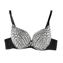 BBRS Bikini con tachuelas de plata para mujer, estilo punk y gótico, para bailar, bailarina, con diamantes de imitación, para mujer en oferta