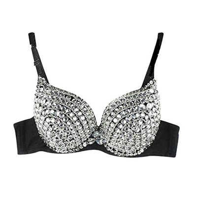 BBRS Bikini con tachuelas de plata para mujer, estilo punk y gótico, para bailar, bailarina, con diamantes de imitación, para mujer