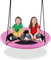 LVLUOKJ Columpio Redondo Nido de Pájaro, Columpio de Jardín de Tela Oxford y PP, Ø100CM, Altura Ajustable 100-160CM, Carga Máxima 150KG, para Niños/Ad características