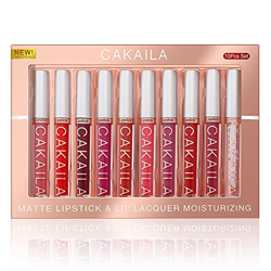 Ishine Set de 10 lápices labiales de terciopelo mate antiadherente de larga duración, color desnudo, lápiz labial líquido, cosméticos labiales características