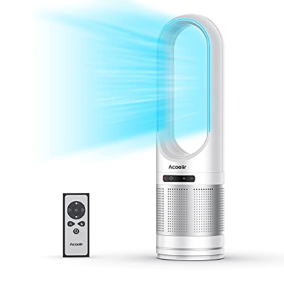 Ventilador de torre sin aspas, ventilador de refrigeración oscilante de 80 ° con control remoto, 8 velocidades, temporizador de 8 horas,ventilador sin