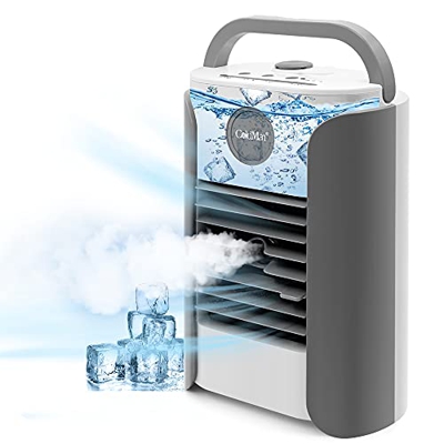 Aire Acondicionado Portátil, Bluetooth Altavoz FM 2000mAh Batería Air Cooler Mini Enfriador de Aire 5 en 1 Humidificador Refrigerado por Agua Ventilad