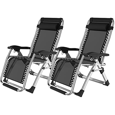 Juego De 2 Sillas De Jardín con Tumbonas con Soporte para Taza Y Teléfono Y 2 Cojines para La Cabeza - Silla De Exterior Plegable Reclinable De Graved