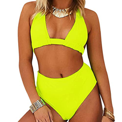 CMTOP Trajes de Baño Bikini Las Mujeres de Dos Piezas Bathing Suit Bikinis Mujer Conjunto de Cuello Halter Estampado Floral de Cintura Alta para el Ve precio
