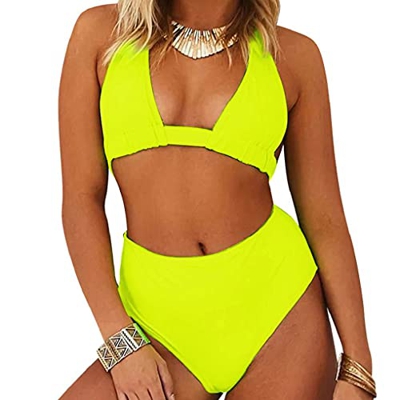 CMTOP Trajes de Baño Bikini Las Mujeres de Dos Piezas Bathing Suit Bikinis Mujer Conjunto de Cuello Halter Estampado Floral de Cintura Alta para el Ve