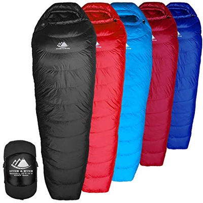 Hyke & Byke Quandary -10ºC Saco de Dormir de Plumón - Saco de Dormir Adulto Momia con Base ClusterLoft Ligero para Excursiones y Camping – Camping Acc