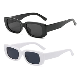 Long Keeper Gafas de sol rectangulares Protección UV400 Gafas de conducción retro para mujer (Negro+Blanco) características