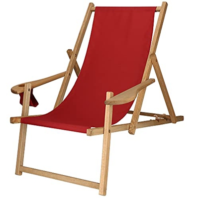 SPRINGOS Tumbona de madera con reposabrazos, soporte para bebidas, funda Oxford, estructura de madera de haya impregnada.