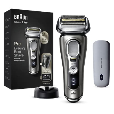 Braun Series 9 Pro Afeitadora Eléctrica Hombre, Máquina de Afeitar Barba con Recortadora ProLift y Cabezal 4en1 para Uso en Seco y en Mojado, Powercas