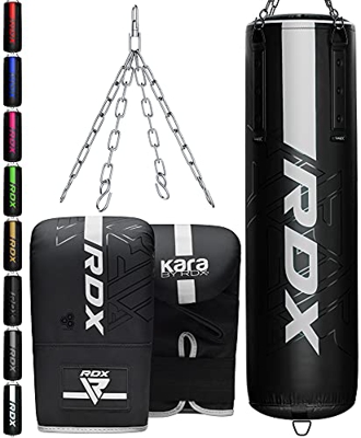 RDX Saco de Boxeo Adulto 5ft 4ft, Maya Hide Cuero, 3PC Relleno Punching Bag Set con Guantes y Cadena, Bolsa Pesada para Artes Marciales MMA Kick Boxin