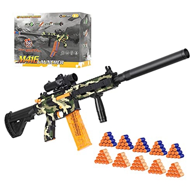 Pistola de Juguete Eléctrica con 100 Dardos de Espuma, 2 Modos de Disparo, Pistola de Espuma DIY M416, Recargable por USB, Regalo de Cumpleaños para N