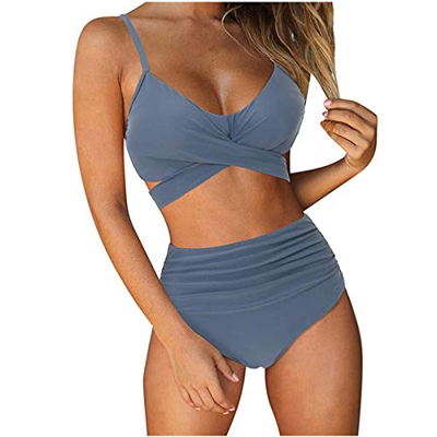 Mujer Bikini 2021 Nuevo Trajes de Baño Mujer Dos Piezas Moda Ropa de Playa Conjunto de Verano Doncella Bikinis Color sólido Patchwork Sexy Push up Bik