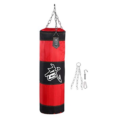 Solomi Saco de Arena de Boxeo, Hanging Canvas Hollow Kickboxing Fight Karate Punch Bag con Hebilla de Seguridad de Gancho de Cadena de Hierro(1 m-Rojo