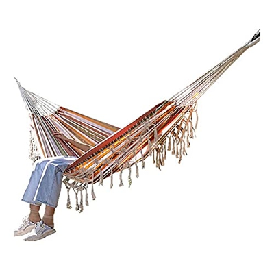 ZSP Hamaca Hecho a Mano Grande 2 Persona Hamaca Boho Estilo brasileño Macrame Fringed Deluxe Doble Hamaca Neta Swing Silla Interior Colgando oscilació