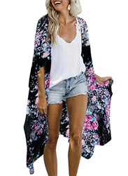 HAPPY SAILED Chaqueta de playa de manga corta para mujer con estampado de kimono, talla única 6negro Talla única en oferta
