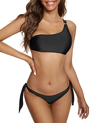 Tuopuda Traje de baño de 2 Piezas Mujer Bikini Top de Asimétrico Mujer Traje de Baño Solo Hombro Push Up Bañador Bikinis Beachwear de Playa Natación(C