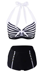 LA ORCHID Laorchid - Bikini de dos piezas para mujer, cintura alta, push-up, con sujeción al cuello, Negro , 42 precio