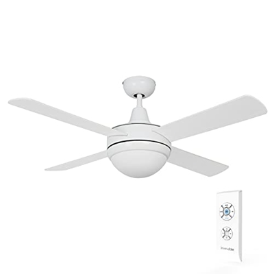 UNIVERSALBLUE | Ventilador de Techo Blanco con Mando a Distancia | Luz | Aspas Reversibles | 3 Velocidades | 106 cm