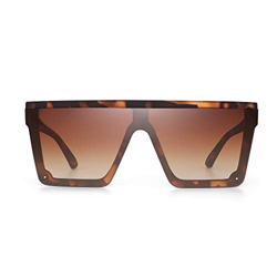 JIM HALO Gafas de Sol con Protección Superior Plana Gafas Cuadradas sin Montura con Espejo Para Mujeres y Hombres (Marco de Leopardo mate/Lente Marrón características