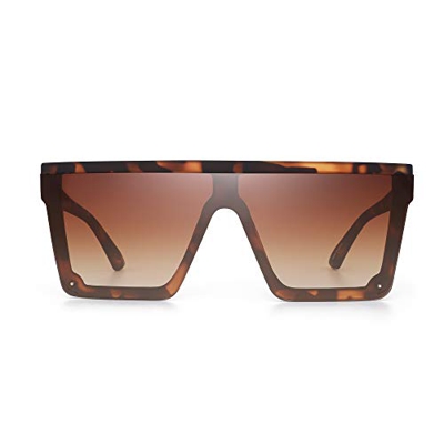 JIM HALO Gafas de Sol con Protección Superior Plana Gafas Cuadradas sin Montura con Espejo Para Mujeres y Hombres (Marco de Leopardo mate/Lente Marrón