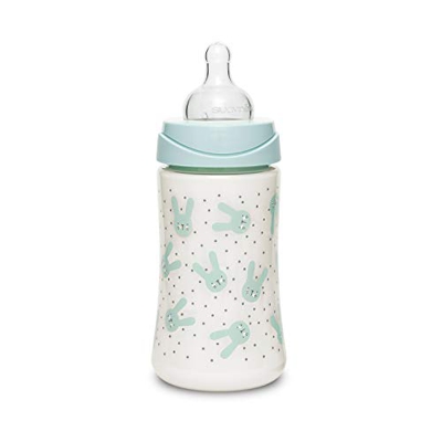 Suavinex Biberón Premium Tetina Redonda de Silicona 3 Posiciones 0% BPA, 270ml, Rabbit Verde
