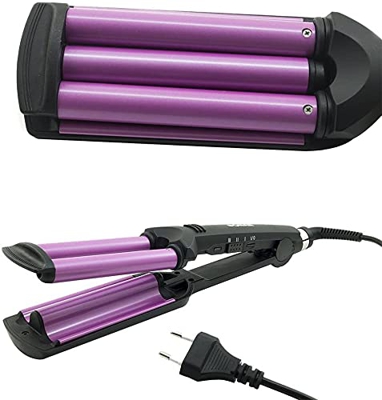 Takestop® - Plancha para rizar el cabello con tres placas, profesional, 3 tipos de ondas, peinados de efecto rizado u ondulado, máx. 200 grados