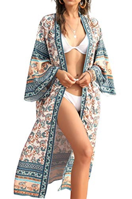 L-Peach Vestido de Playa Cover Up Playa Cárdigan Kimono Pareo para Mujer