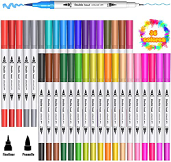 TWORK Rotuladores Pincel Lettering Doble Punta, 36 Colores Rotulador Acuarela, Lettering y Punta Fina, Marcadores Permanentes Brush Pen. Profesionales precio