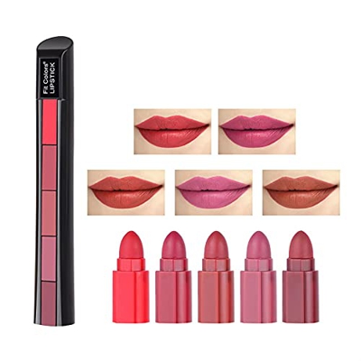 Amaeen Lápiz Labial Mate 5 En 1 Lápiz Labial de Terciopelo Labios Hidratantes Todo el Día Lápiz Labial Multicolor Nude