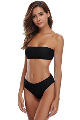 SHEKINI Mujer Bandeau Push Up Bikini Set Sin Tirantes Bañador Traje De Baño Parte Superior (XL, Negro)