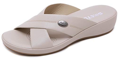 ChayChax Sandalias con Punta Abierta para Mujer Mules de Cuña Cómodas Pantuflas de Cuero Moda Plataforma Zapatillas de Verano Antideslizante, B Beige,