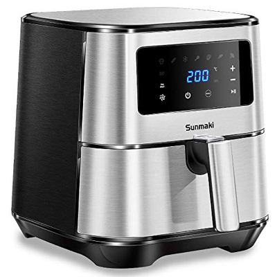 Sunmaki Freidora Sin Aceite, Freidora de Aire 5,5L, Freidora Aire con 8 Programas, Pantalla LED Táctil, Temporizador, 1700 W